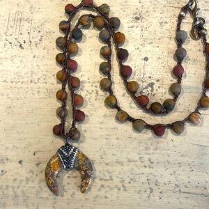 NWOT Handmade Crochet necklace with gemstone beads and pendant